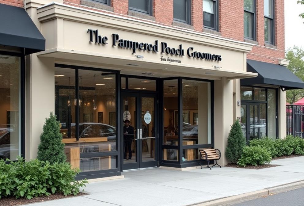The Pampered Pooch Groomers salon exterior in Manchester