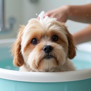 Dog enjoying a relaxing bath