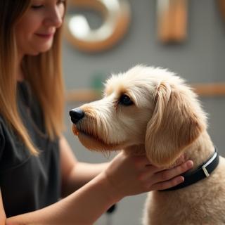 Groomer styling a dog's hair in Manchester