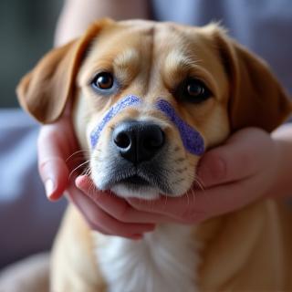 Dog enjoying a blueberry facial at the spa