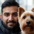 Tariq Ahmed with his Yorkshire terrier in Manchester